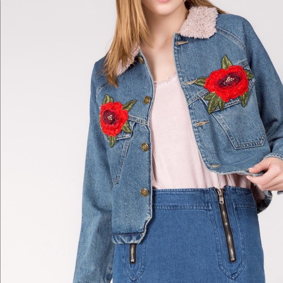 - SALE - Rose embroidered denim jacket - Picture 3 of 8
